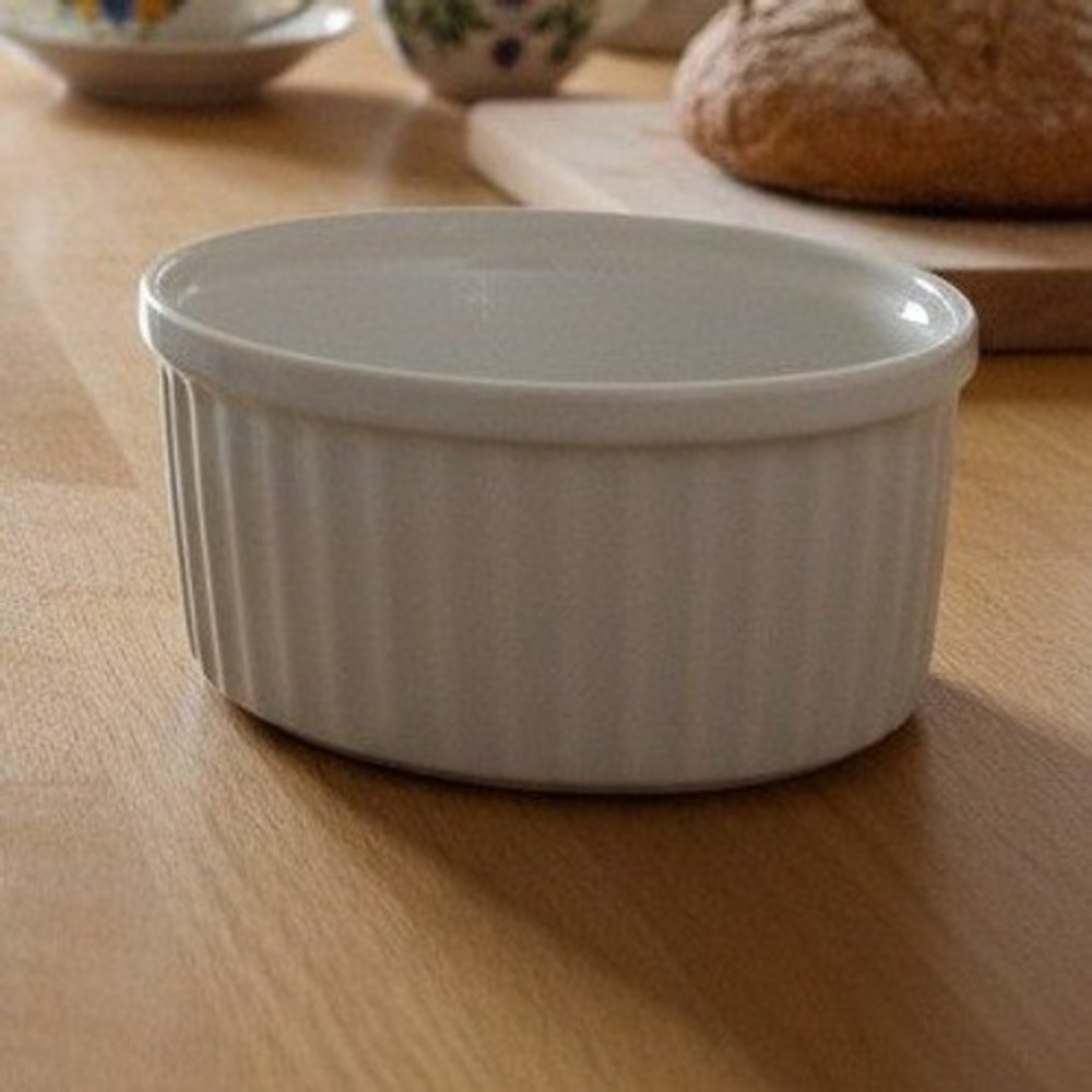Arabia of Finland White Ribbed Souffle Bowl, Vintage Casserole Dish, Bakeware